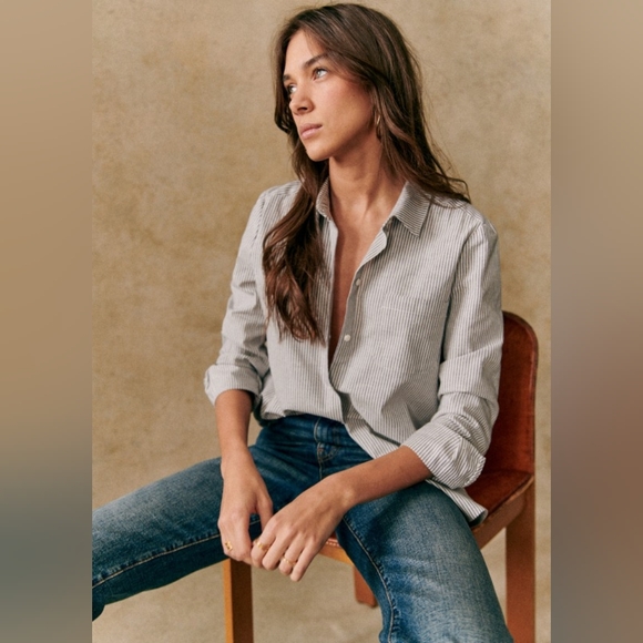 Sezane Tops - Sezane Tomboy Shirt - Stripes Ecru / Blue